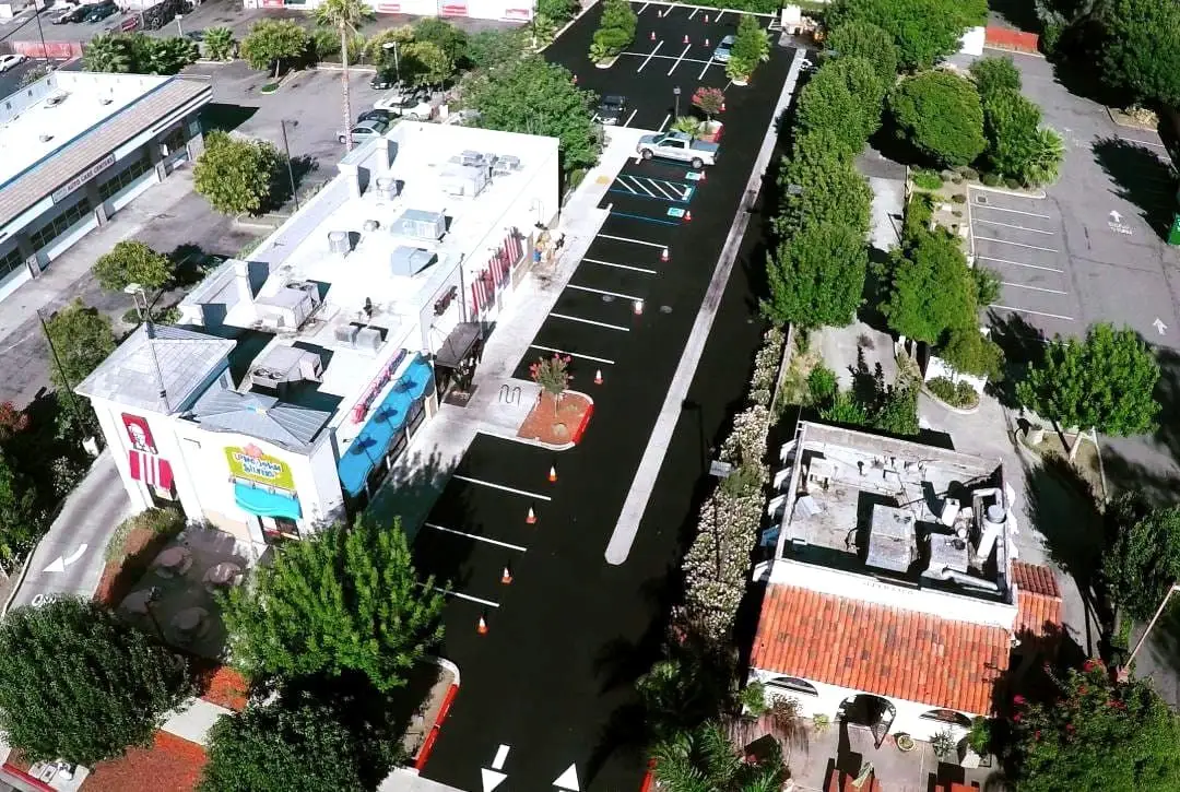 Commercial property parking lot resurfaced by Forticon in the San Francisco Bay Area.