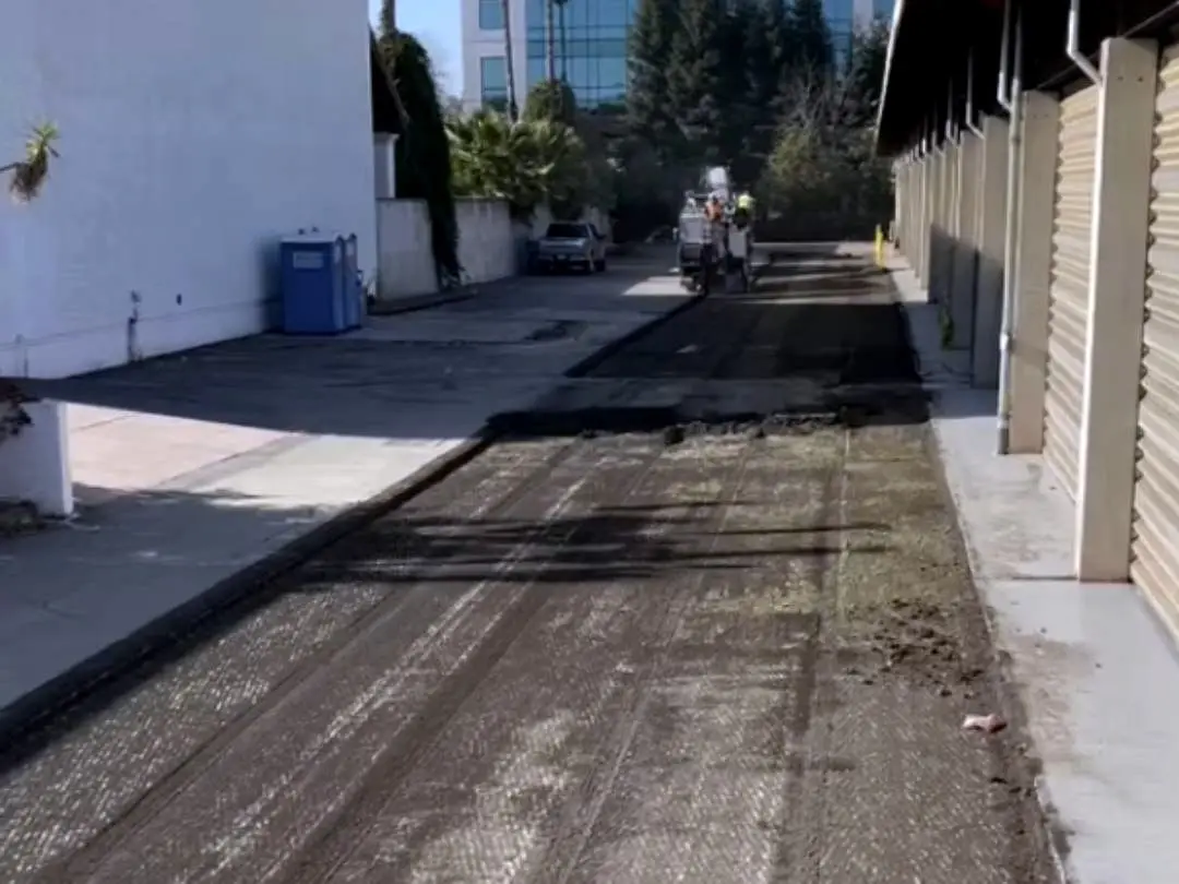 A newly paved access drive between buildings at the Future dealership site on Diamond Blvd, Concord.